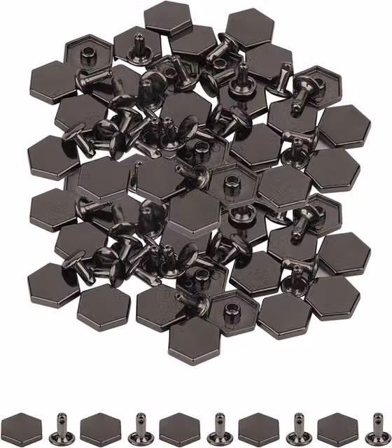 Neel Blue Black Nickel-Plated Metal Alloy Hexagonal Feet Caps with 7mm Rivet Studs, 25 Pieces
