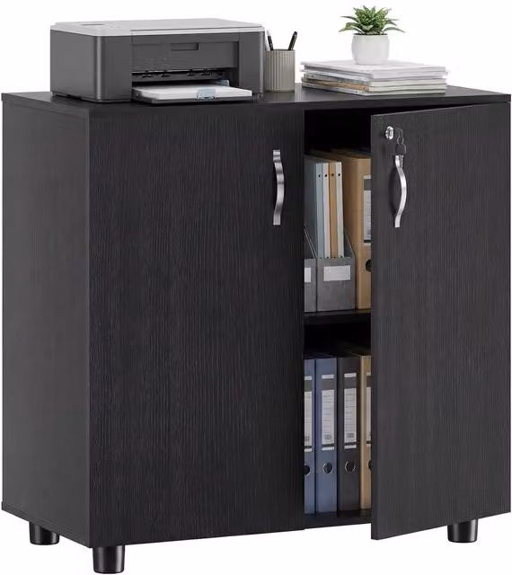 Rolipo Modern Black MDF Lockable Office Storage Cabinet with Adjustable Internal Shelves