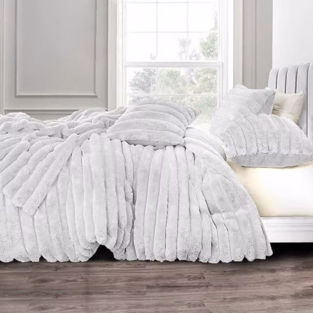 Velosso White Plush Supersoft Jumbo Cord Cosy Bedding Set, W/D/H: 180 x 200 cm