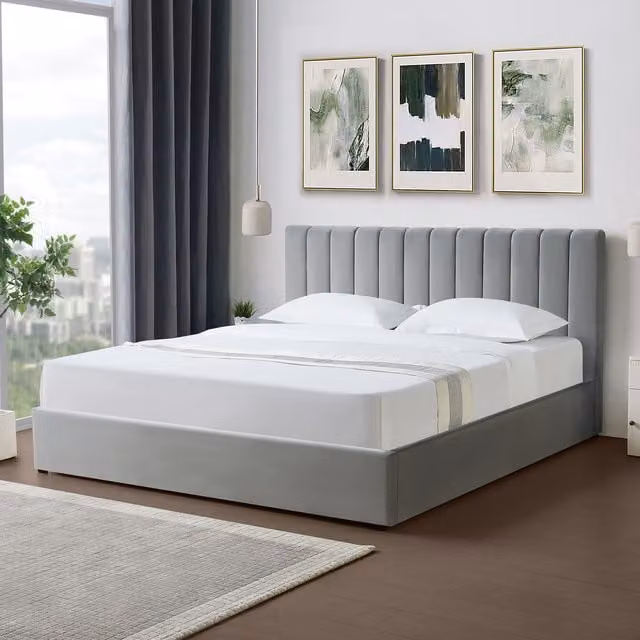 Artemis Home Corwin Grey Velvet Upholstered Ottoman Storage Bed Frame, W: 90 cm, D: 190 cm