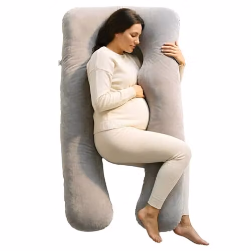 Nicola Spring U-Shaped Full Body Maternity Pregnancy Pillow in Grey Velvet