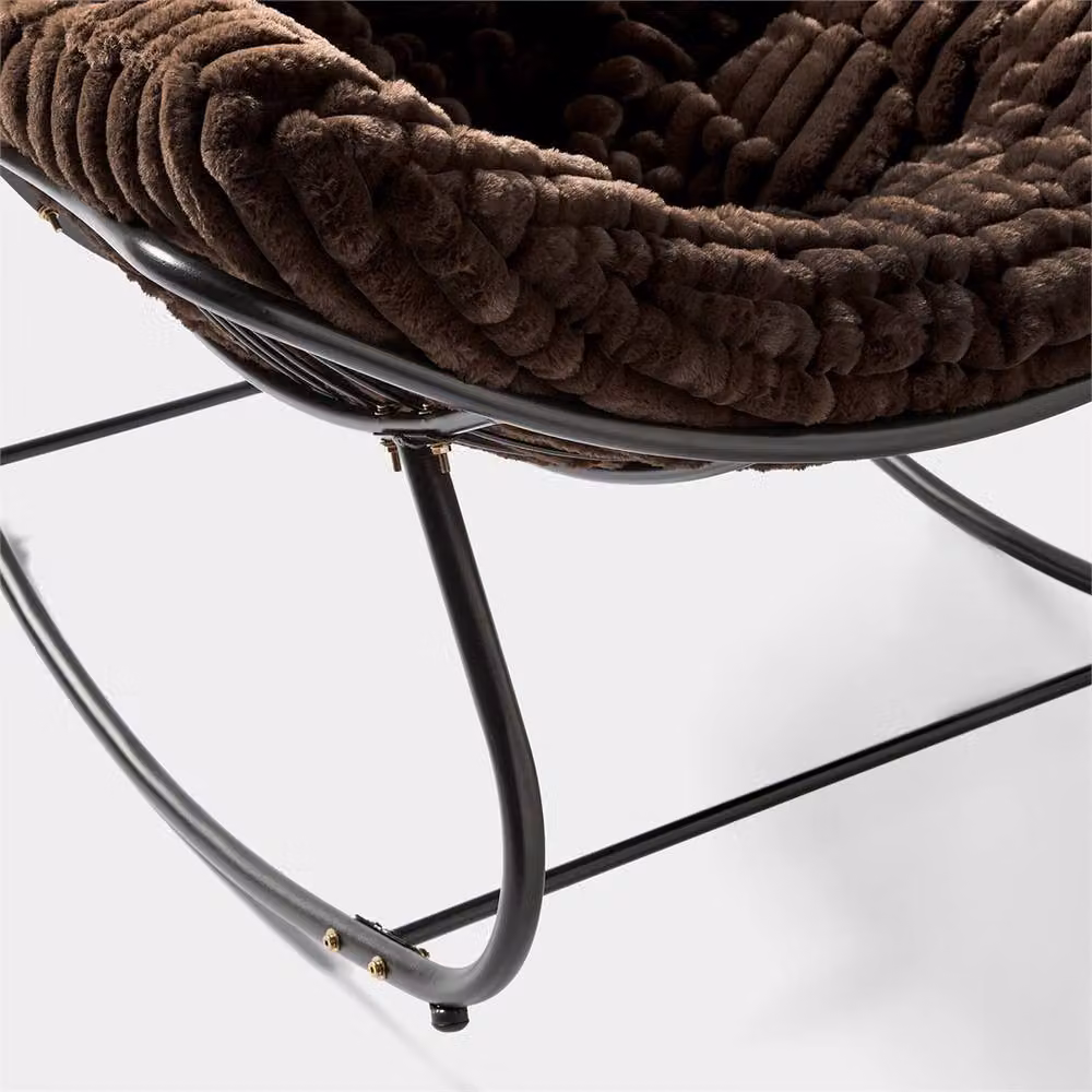PAWNORA Modern Rocking Chair with Faux Fur Microfibre Upholstery and Metal Frame in Brown – 2