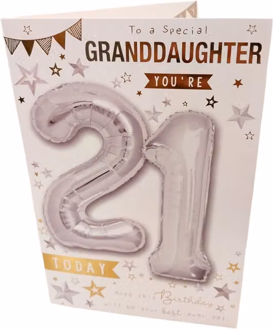 Balloon Boutique To a Special Granddaughter You're 21 Greeting Card, Multicolour