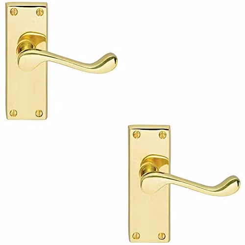 Loops Victorian Scroll Handle on Latch Backplate, Polished Brass, W: 120 mm, H: 41 mm (2 Pairs)