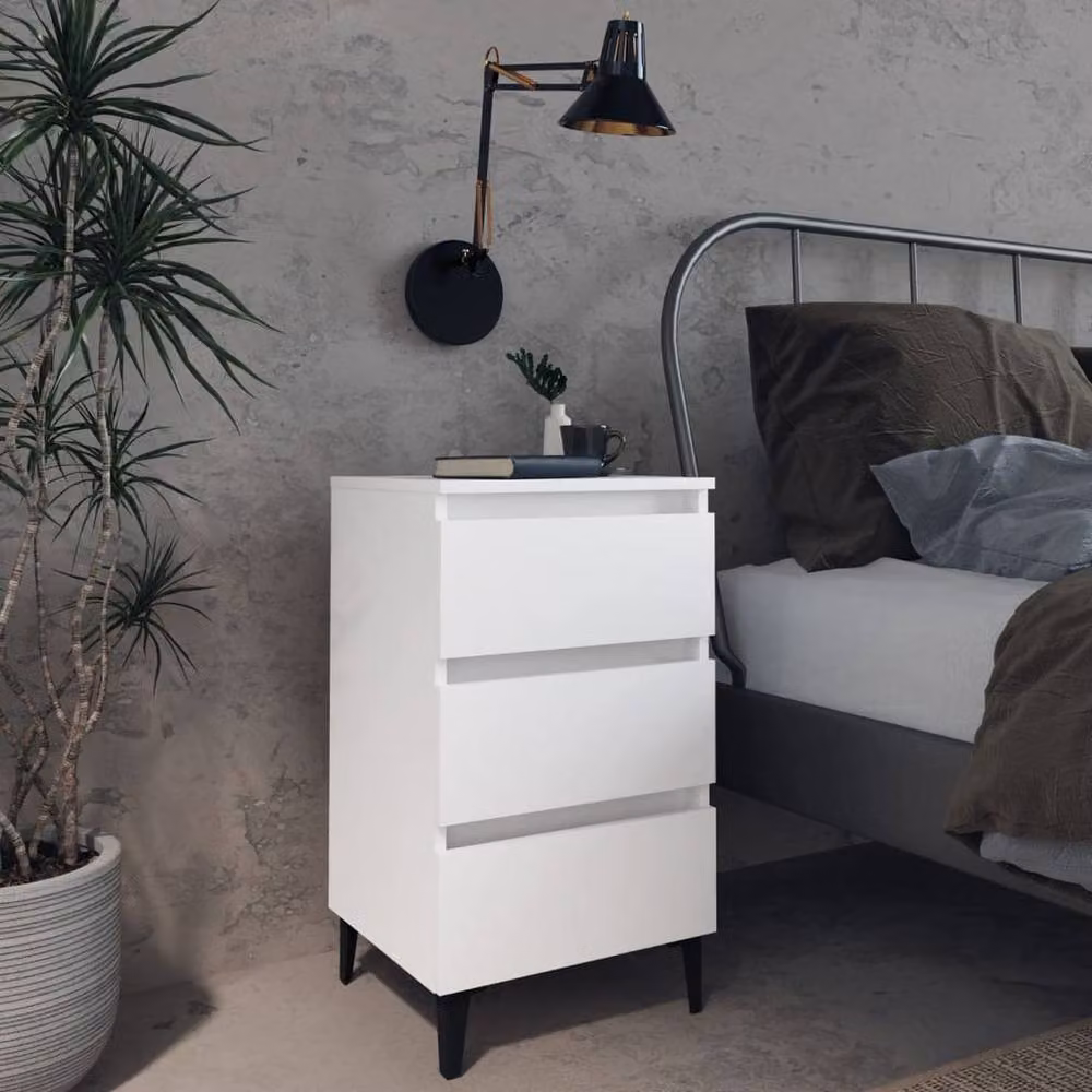 Berkfield Home Bed Cabinet with Metal Legs in White, W/D/H: 40 x 35 x 69 cm – 2