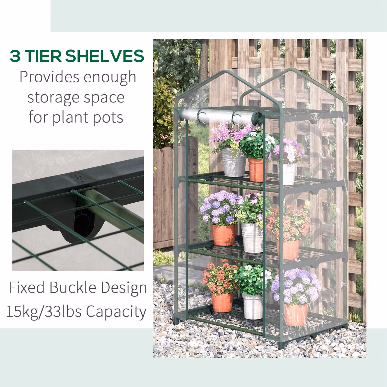 Outsunny Mini Greenhouse Shelving Unit with Transparent PVC Panels, W/D/H: 49 x 49 x 125 cm – 4