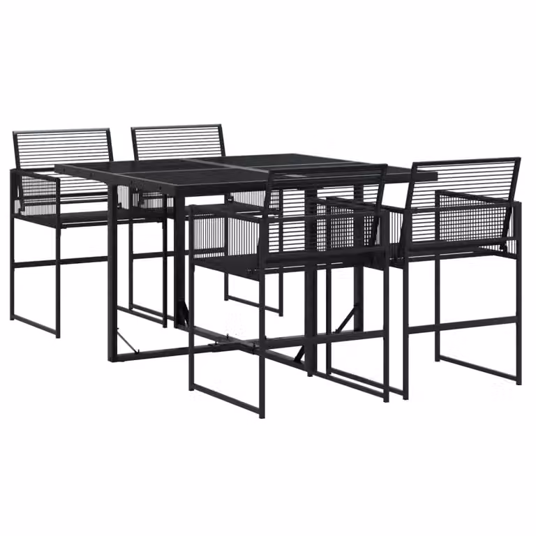 Berkfield Home 5 Piece Modern Garden Dining Set in Black Poly Rattan with Glass and Metal Details
