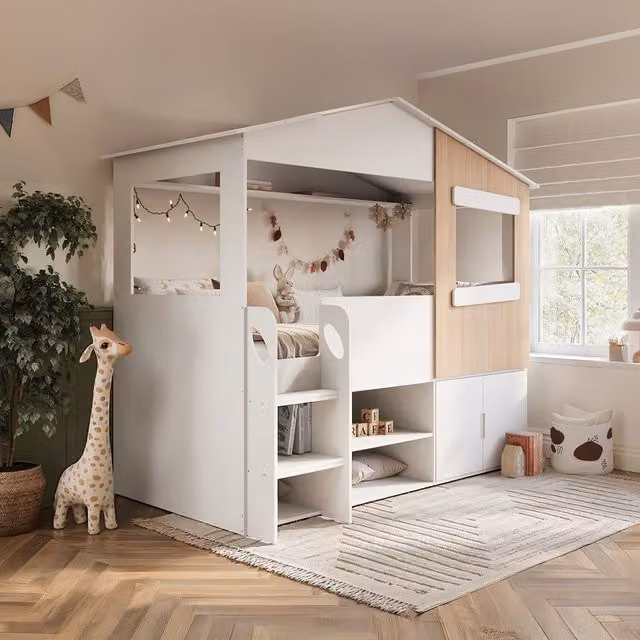 Flair Dreamland House Bed with Storage for Children in White and Oak