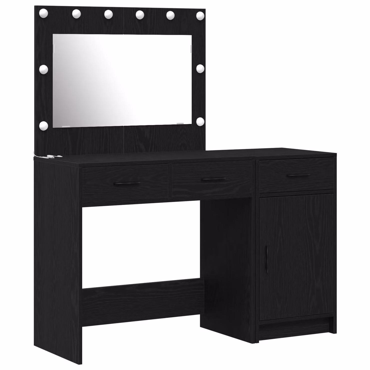 Berkfield Home 2-Piece Modern Hollywood LED Dressing Table Set in Black Matt Engineered Wood – 2
