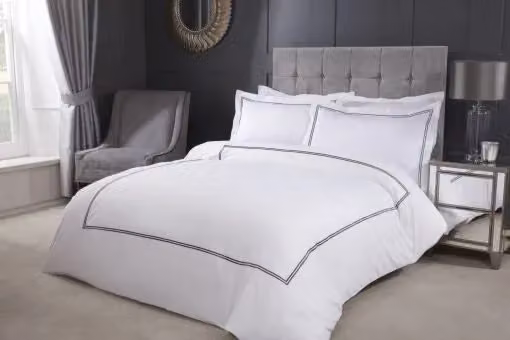 New Edge Blinds Carlton Embroidered Duvet Set and Pillowcase in Grey and White, W: 180 cm, H: 200 cm – 2