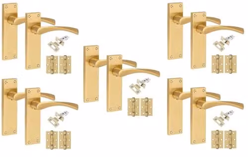 Golden Grace Victorian Astrid Long Backplate Door Handle Sets in Satin Brass, 5 Pack