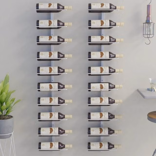 Berkfield Home Wall-mounted Metal Wine Rack for 10 Bottles, 2 Pack, White