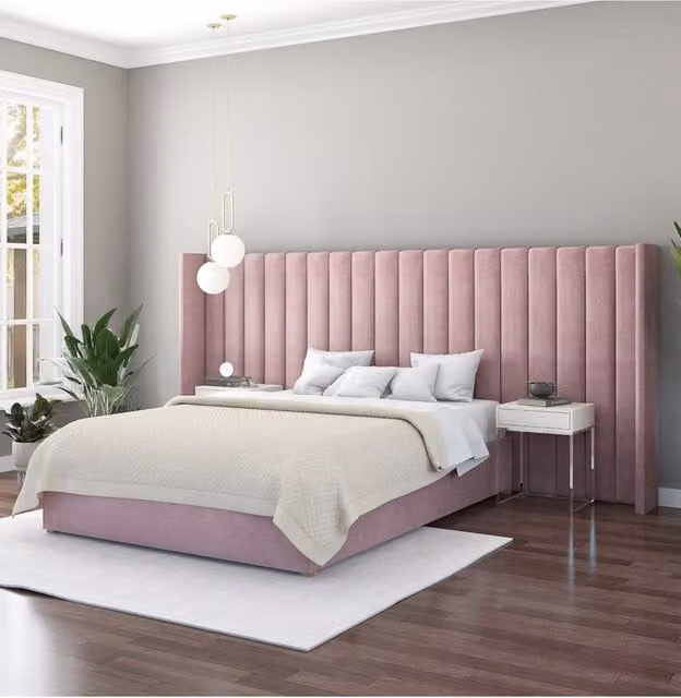 Aspire Grandeur Upholstered Velvet Headboard in Navy Blue and Light Pink