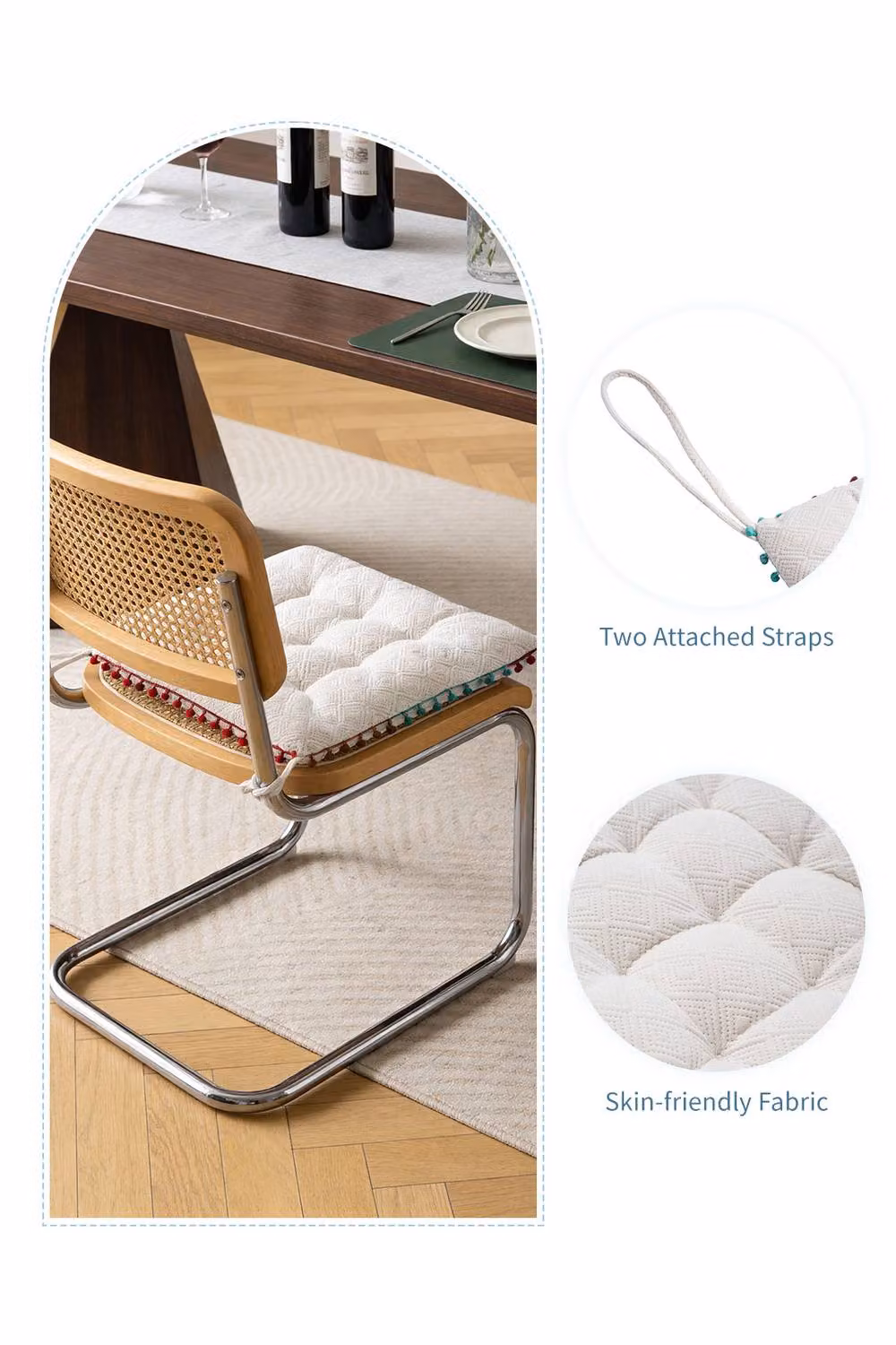 Living and Home Bohemian Style Tufted Square Chair Cushion with Tassels in White, W/D/H: 40 x 40 x 40 cm – 2