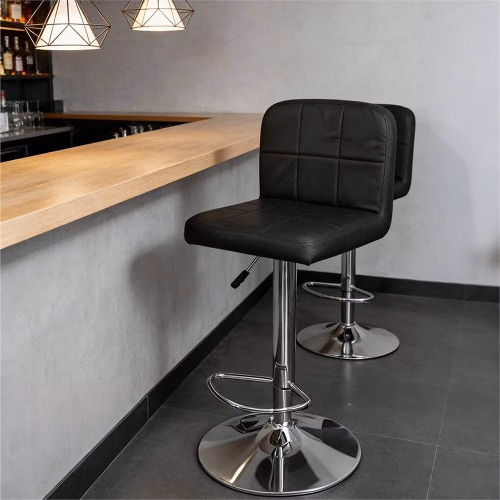 Nordara Pair of 2 Black Faux Leather Swivel Breakfast Bar Stools with Gas Lift – 3