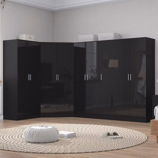Reflect 4pc Wardrobe Bundle in Black Gloss and Black Oak Finish, H 180 cm x W 367 cm x D 103 cm