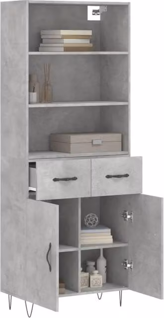 Berkfield Home Industrial Highboard in Concrete Grey with Hinged Doors and Internal Shelves, W/D/H: 69.5 x 34 x 180 cm – 1