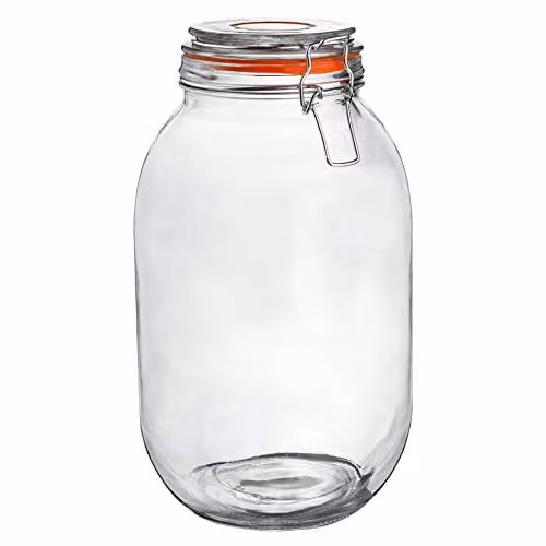 Argon Tableware Transparent Glass Storage Jar with Leakproof Stainless Steel Clip Lid, 3 l – 1