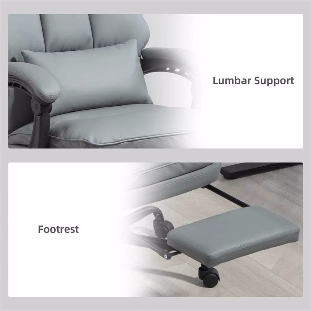 EONLION Executive Office Chair in Grey Synthetic Leather with Headrest and Footrest – 3