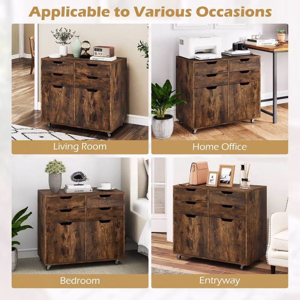 Costway 4 Drawer Mobile Storage Cabinet Chest with Universal Wheels in Brown – 5