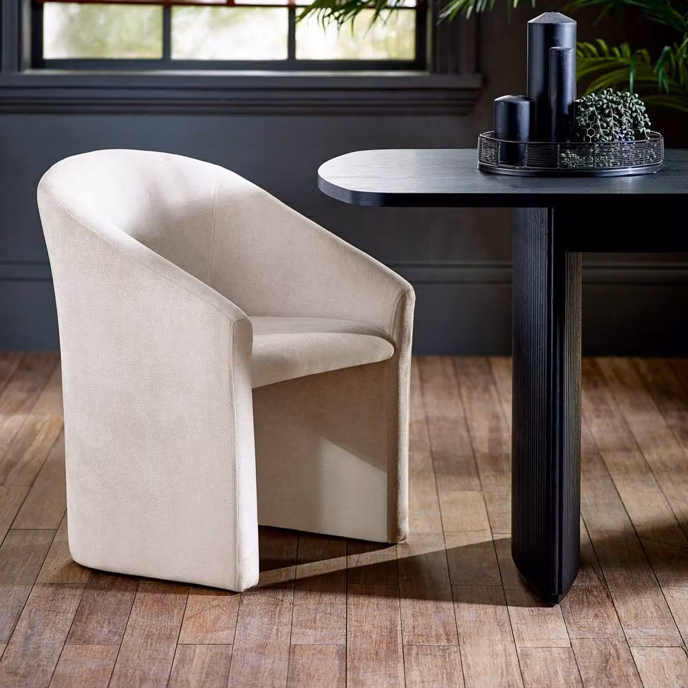 Cheshire Cambria Elegant Beige Fabric Tub Dining Chair with Armrests – 2