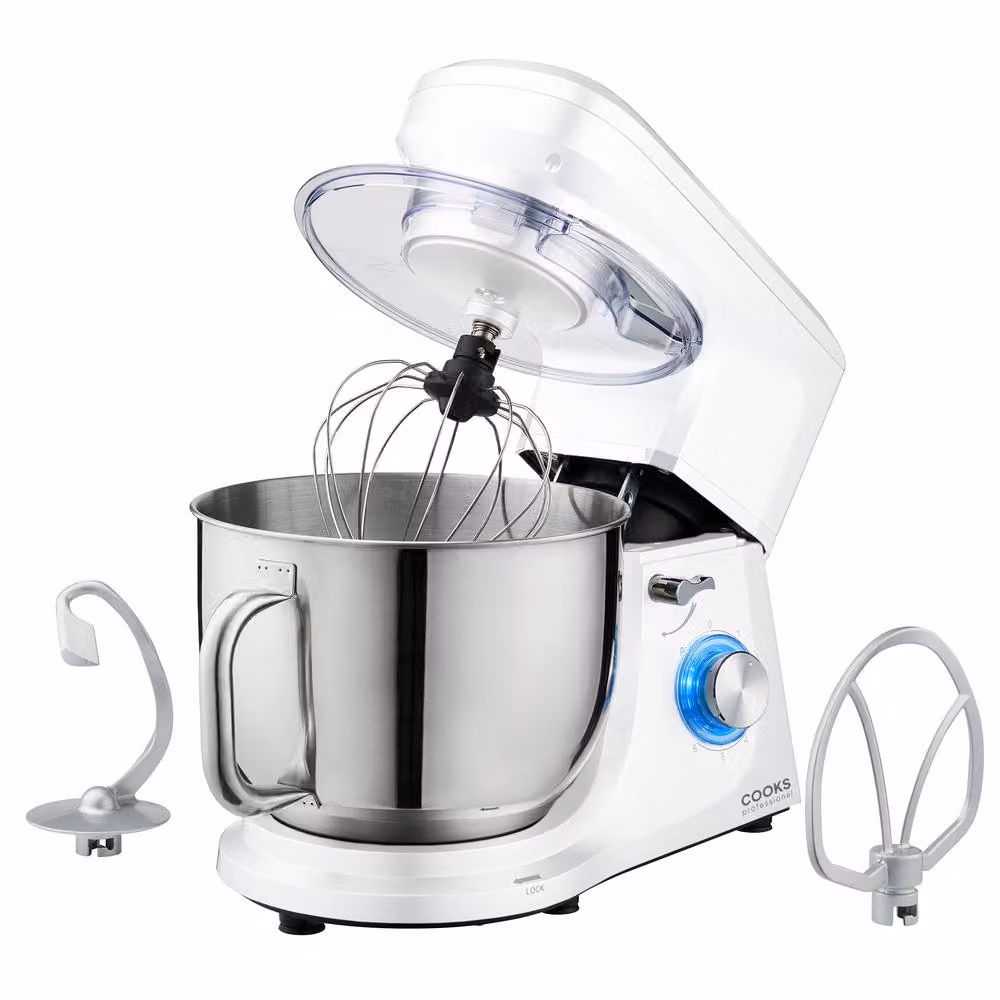 Cooks Professional Stand Mixer 1200W with 6 Speeds, Pulse Function and 7L Mixing Bowl in White – 3