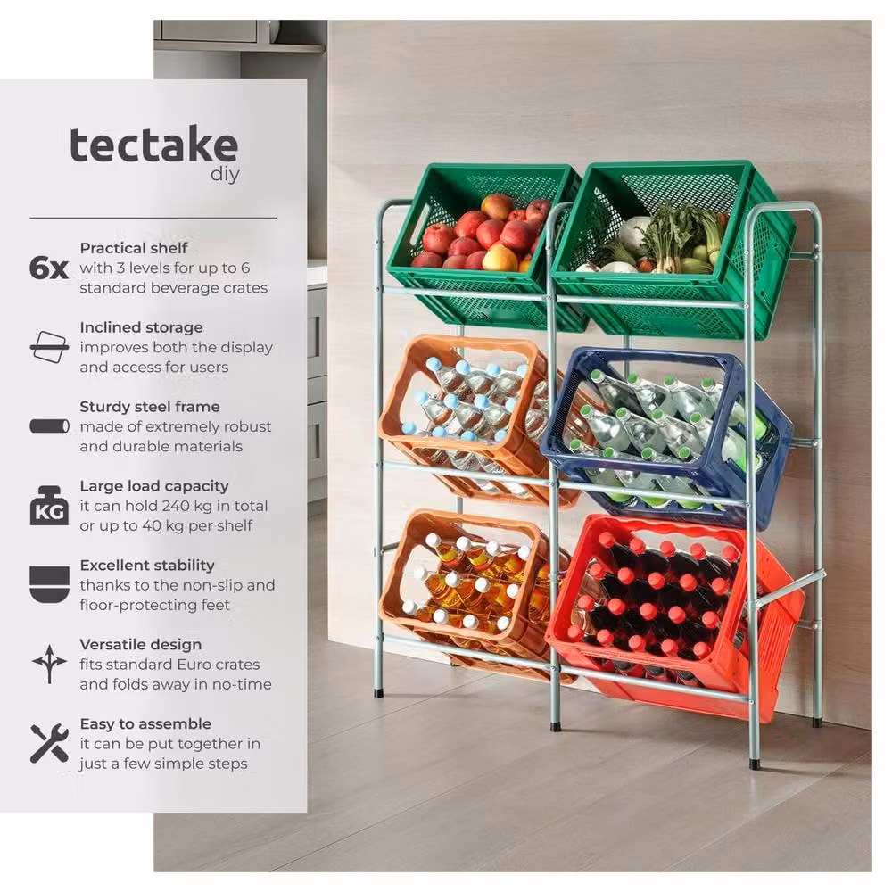 tectake Grey Steel Shelving Rack for 6 Crates, W/D/H: 96 x 33 x 116 cm – 2