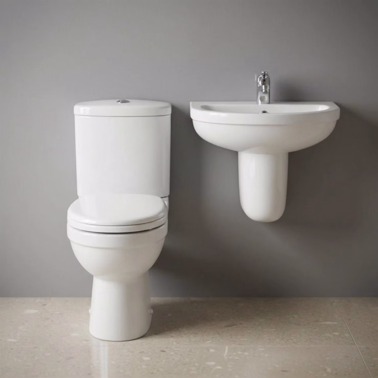 Balterley Vito Suite in White featuring a 550mm Semi Pedestal Basin and Soft-Close Toilet Seat – 2