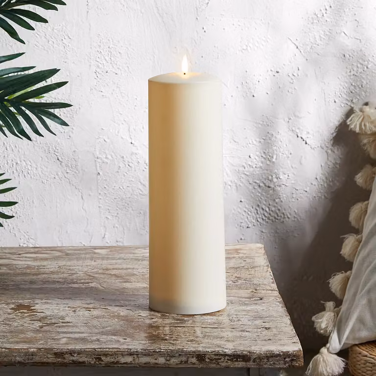 TruGlow Waterproof Outdoor White Pillar Candle with Remote Control, Height: 30 cm