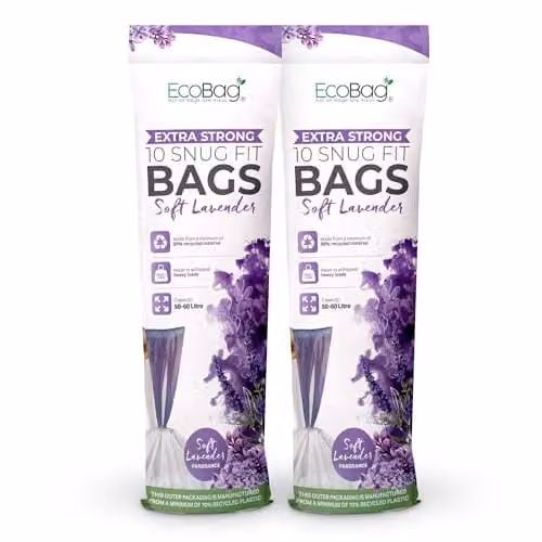 EcoBag Lavender Scented White Kitchen Drawstring Bin Liners, 60L, W: 62 cm, D: 81 cm