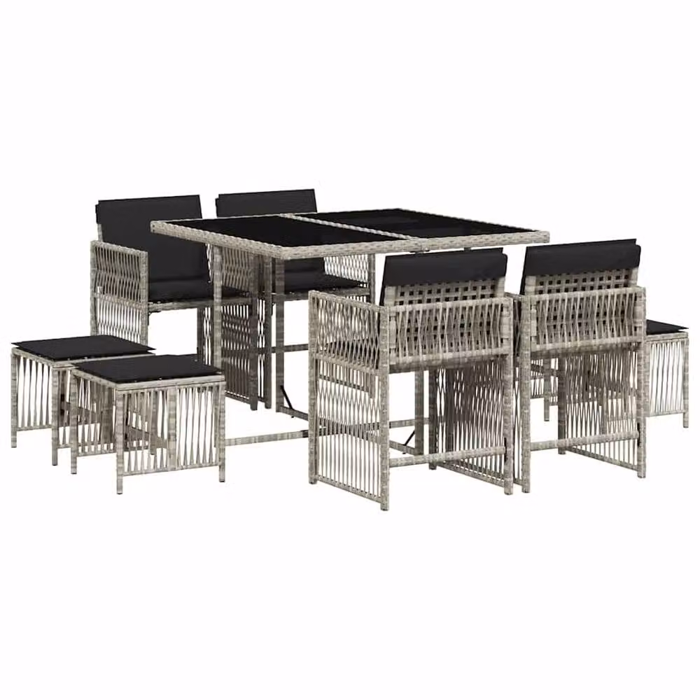 Berkfield Home 9 Piece Garden Dining Set with Light Grey Poly Rattan Cushions – 2