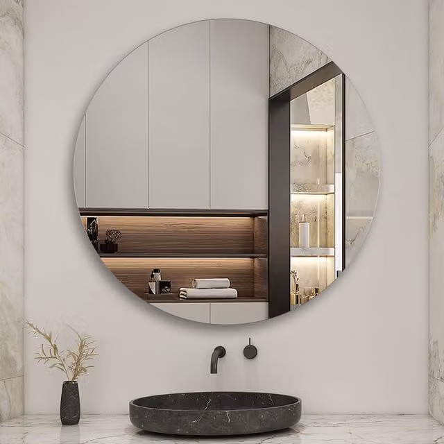 AicaBathroom Round Frameless Wall Mirror in White, Diameter: 50 cm