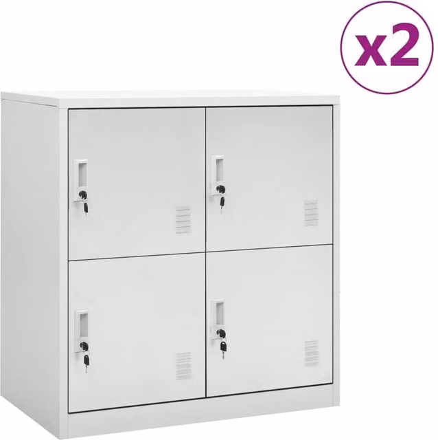 Berkfield Home Set of 2 Metal Locker Cabinets in Light Grey, W/D/H: 90 x 45 x 92.5 cm