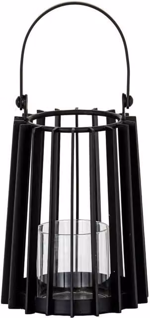 Lemon Pavilion Lynk Small Lantern with Handle and Candle Holder, Black, W: 12 cm, D: 12 cm, H: 24 cm