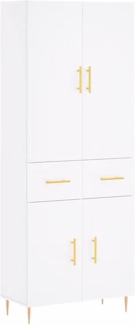Berkfield Home Modern White Highboard with Hinged Doors and Internal Shelves, W/D/H: 69.5 x 34 x 180 cm