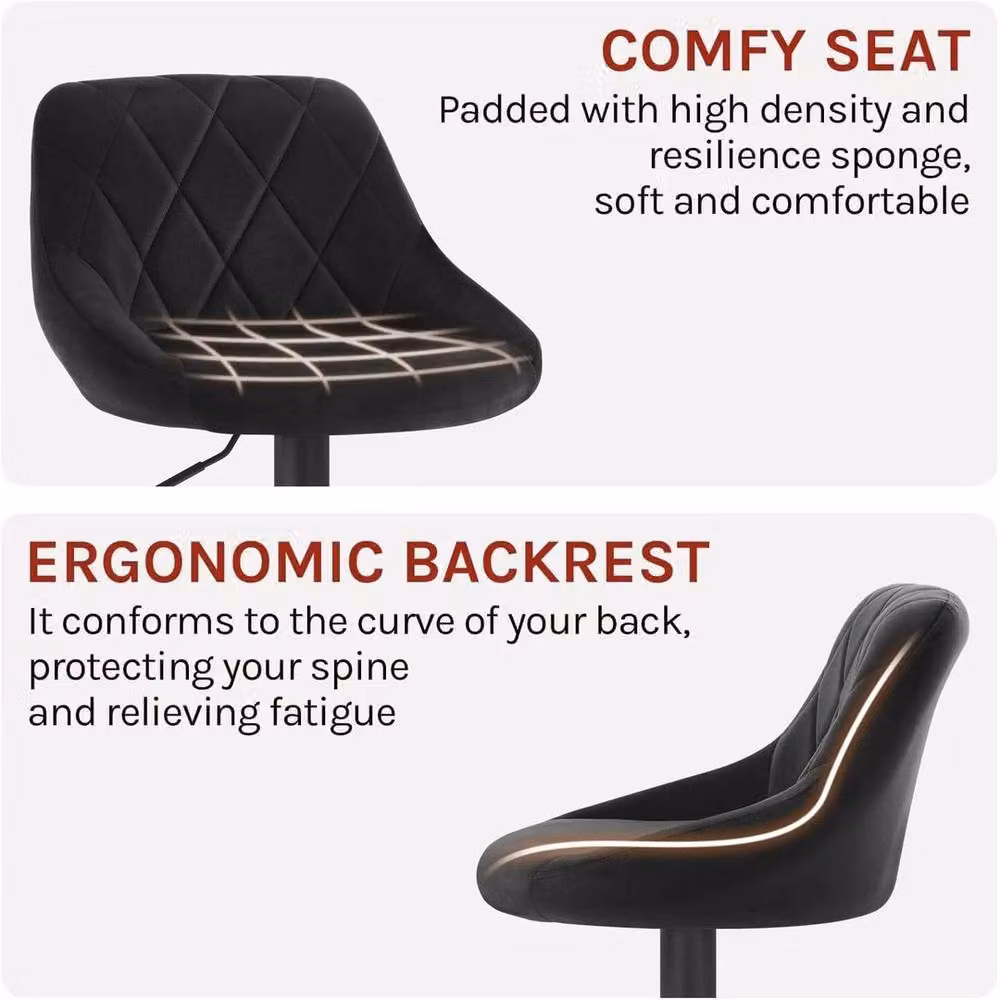 WOLTU Black Velvet Swivel Kitchen Bar Stools with Metal Upholstered Frame – 4