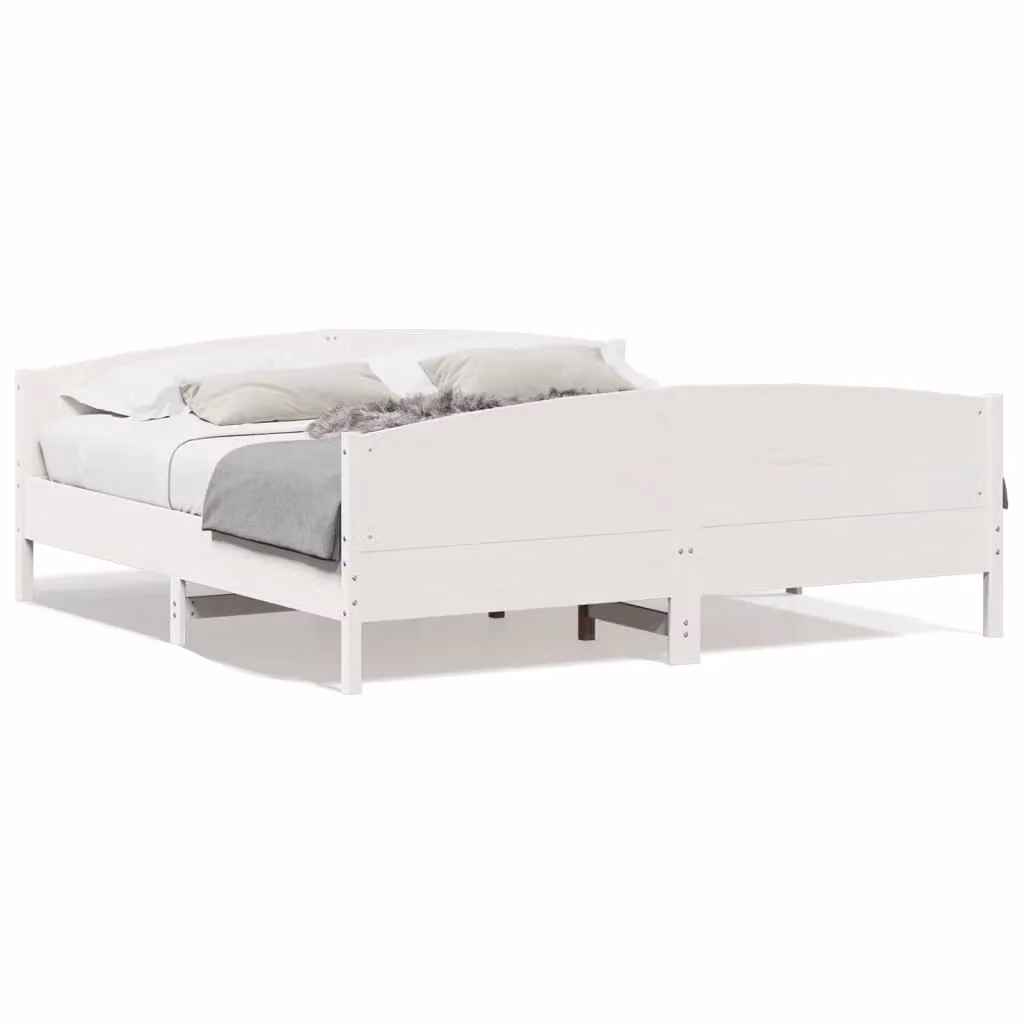 Berkfield Home White Solid Pine Wood Bed Frame W/D/H: 200 x 200 cm – 2