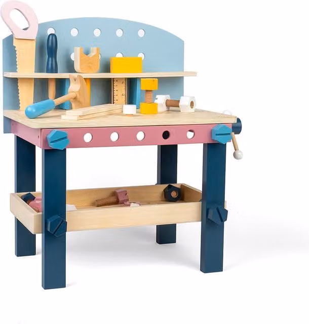 Bigjigs Toys Multicoloured Wooden Tool Bench with Activity Motor