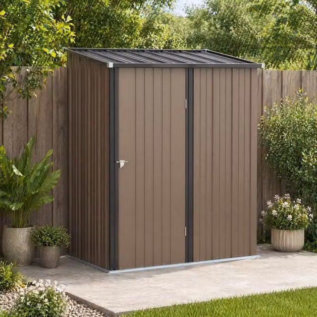 STILVORA Brown Galvanised Steel Pent Garden Shed with Single Latched Door – 1