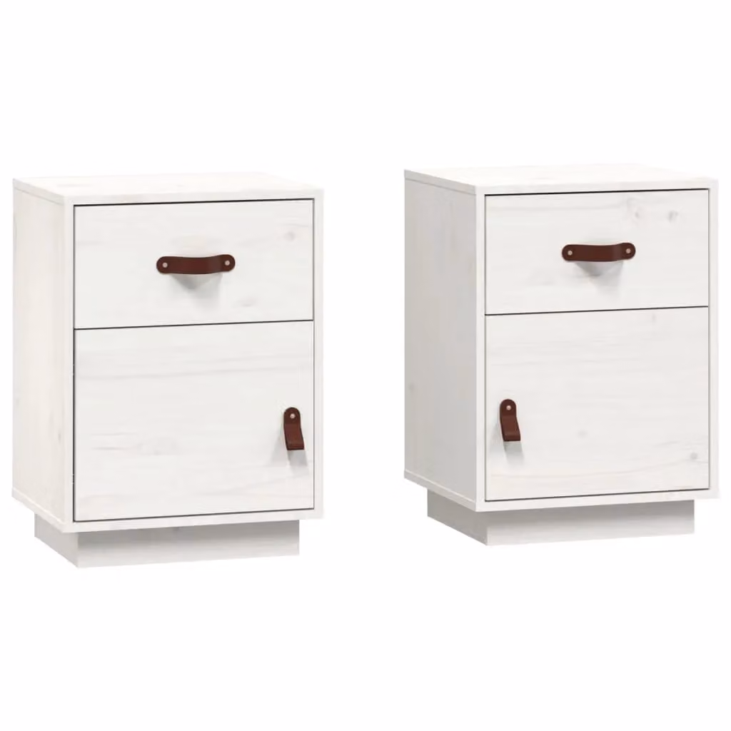 Berkfield Home Set of 2 White Solid Wood Pine Bedside Cabinets, W: 40 cm, D: 34 cm, H: 55 cm – 1