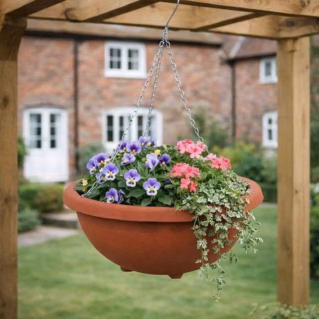 Voltico Extra Large Hanging Basket Planter in Terracotta with Silver Chain and Hook, Diameter: 38.1 cm – 1