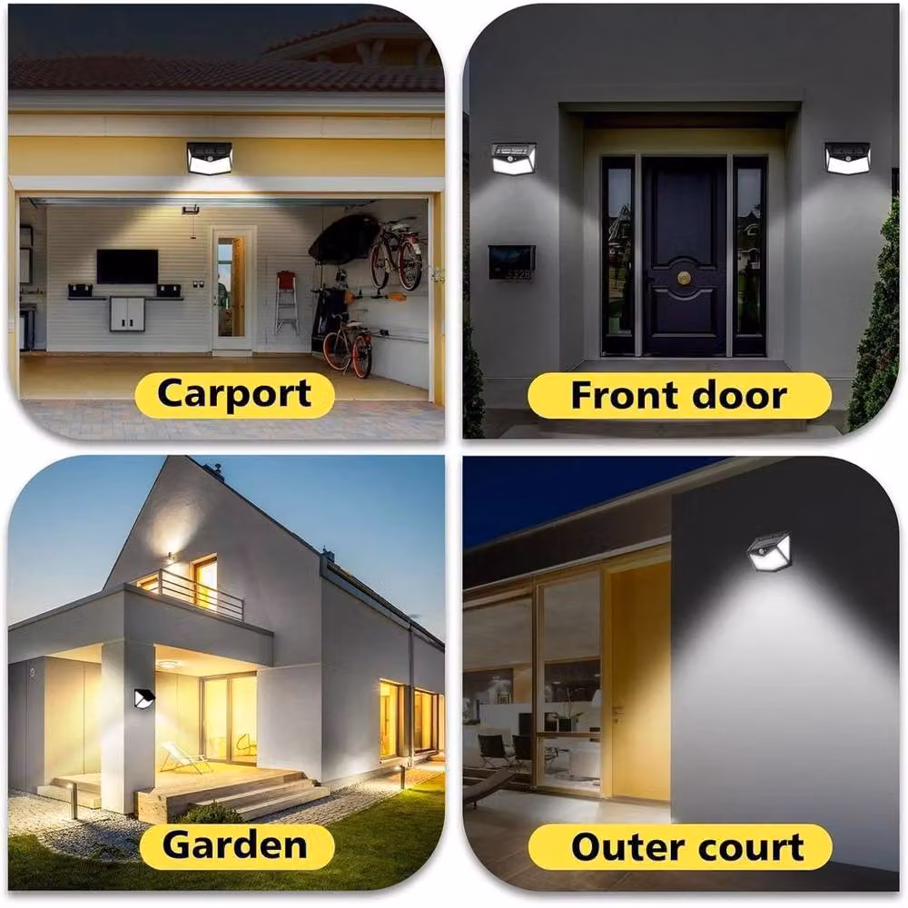 FLAVORA 2-Pack Outdoor Solar Motion Sensor LED Garden Wall Lamps in Black – 7