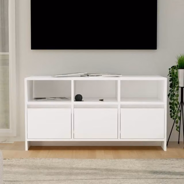 Berkfield Home TV Cabinet in White Matt MDF, W: 102 cm, D: 37.5 cm, H: 52.5 cm