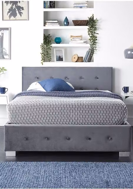 Aspire King Size Side Opening Ottoman Storage Bed in Grey Silver Plush Velvet