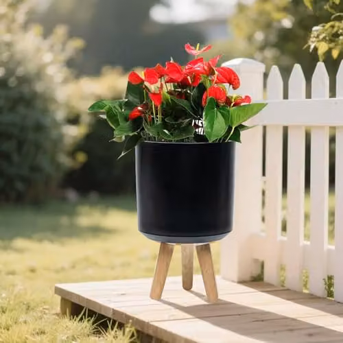 Simpa Urban 12L Round Black Plastic Planter with Wooden Legs, H 40 cm x Dia 25 cm – 7