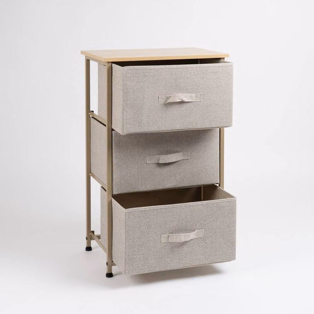 Scottish Everlastings Ltd 3 Drawer Beige Metal Cabinet with Beige Fabric Drawers W/D/H: 73 x 30 x 45 cm – 3