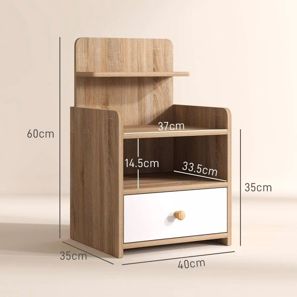 VOGREX Scandinavian Style Bedside Table with Drawer in Beige and White, W/D/H: 40 x 35 x 60 cm – 2