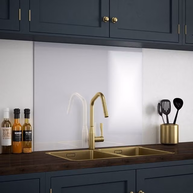 Platinum Self Adhesive Glass Kitchen Splashback - Grey, Width: 90 cm