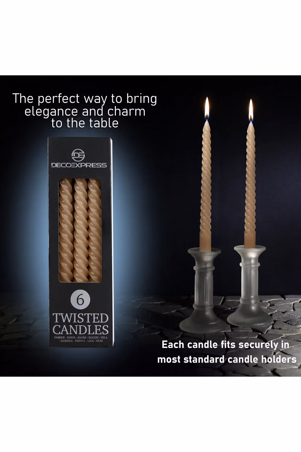 Deco Express Non-Drip Twisted Unscented Dinner Candles, Brown, Pack of 6 – 8