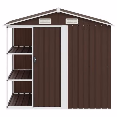 vidaXL Metal Garden Shed with Shelving, Brown, W: 205 cm, D: 130 cm, H: 183 cm – 4